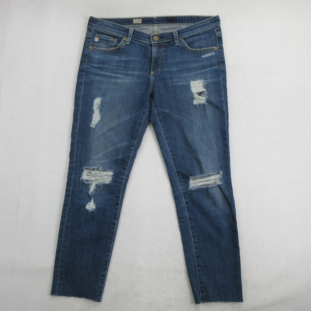 AG Adriano Goldschmied Women Jeans 30 Stevie Ankle Slim Straight Distressed Blue